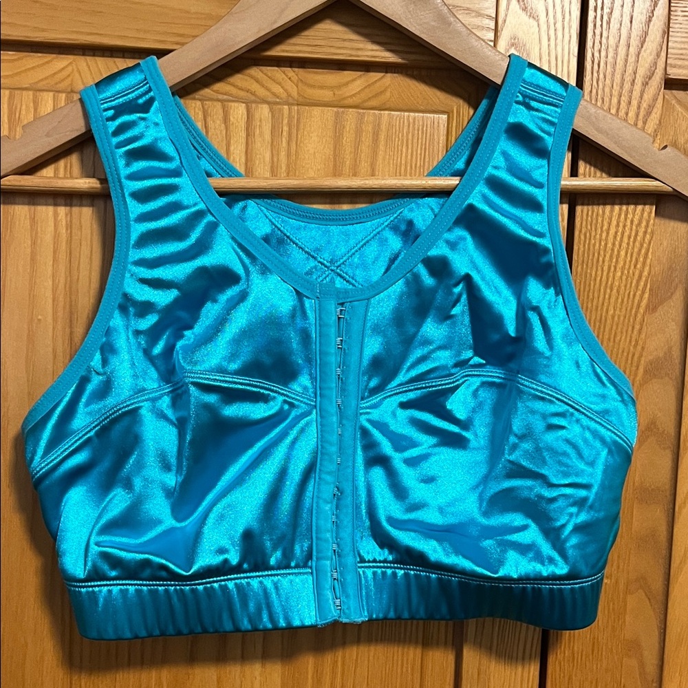 Front-Closure Satin Support Bra in Turquoise